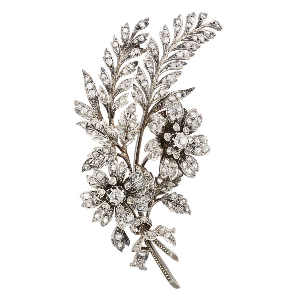 Appraisal: Antique Silver Gold and Diamond 'En Tremblant' Flower Brooch old-mine