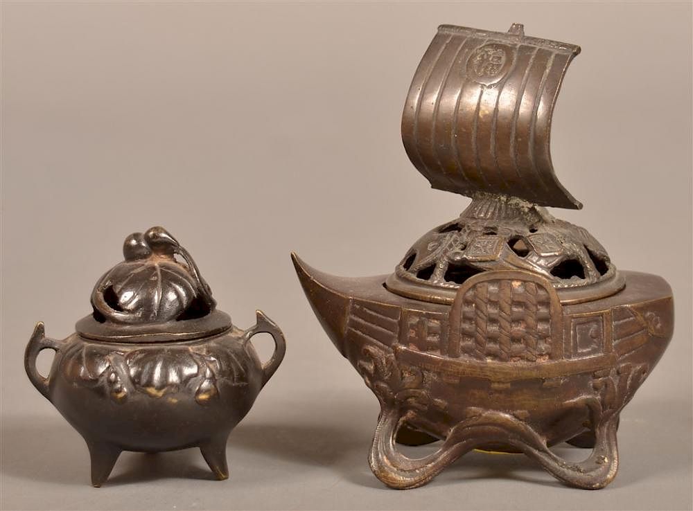 Appraisal: Two Vintage Japanese Bronze Incense Burners Two Vintage Japanese Bronze