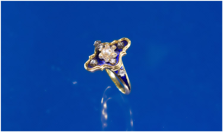 Appraisal: thC Enamelled And Diamond Ring Cobalt Blue Ground Set With