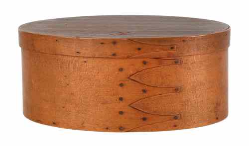 Appraisal: Oval Shaker bentwood box of four-finger construction retaining an excellent