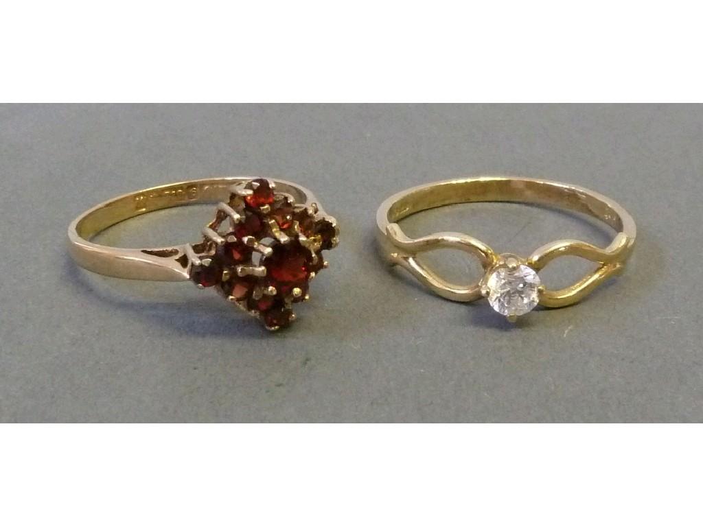 Appraisal: ct GOLD AND GARNET CLUSTER RING AND ct GOLD RING