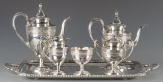 Appraisal: Sterling Tea Set Wedgwood Pattern Sterling silver tea set in