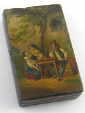 Appraisal: A th century German toleware tobacco box hand painted with