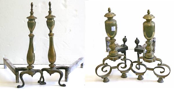 Appraisal: Two pairs of Federal style brass andirons th century The