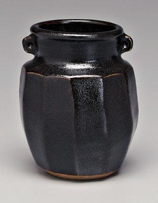 Appraisal: Janet Leach stoneware jar paneled sides dark brown glaze base