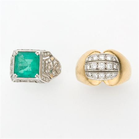 Appraisal: Emerald and Diamond Ring and Gold and Diamond Ring Estimate