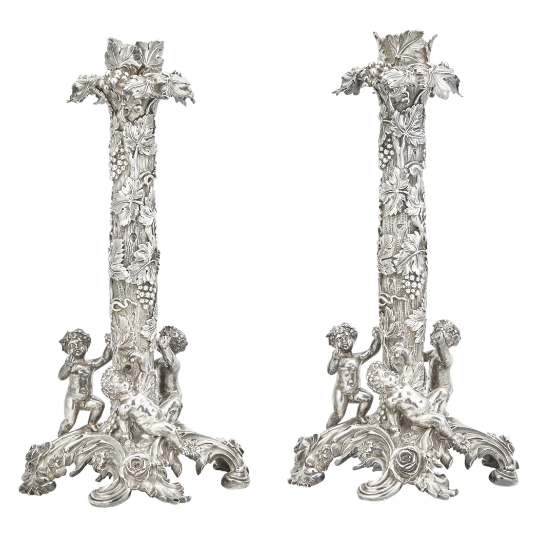 Appraisal: Pair of George IV Silver Figural Candlesticks Benjamin Smith London