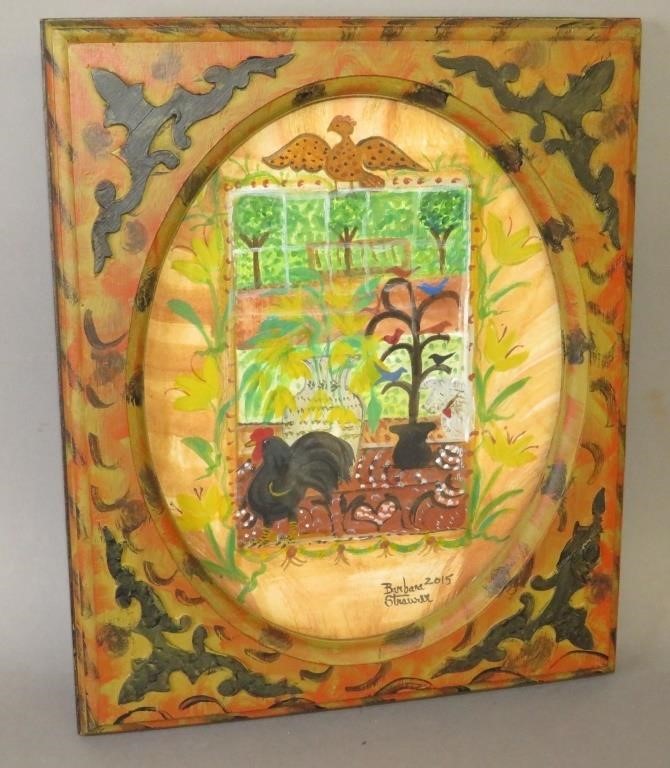 Appraisal: FOLK ART WATERCOLOR PAINTING IN PAINTED FRAME BY Bca molded