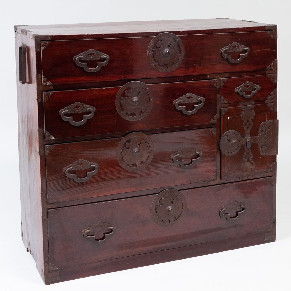 Appraisal: Korean Wrought-Iron-Mounted Stained Cedar Chest x x in Property from