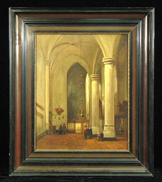 Appraisal: Dutch School th century Figures in a cathedral interior oil