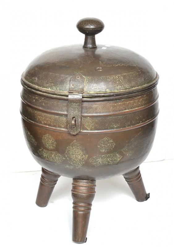 Appraisal: A LARGE DOMED BRONZE LIDDED VESSEL with a hinged cover