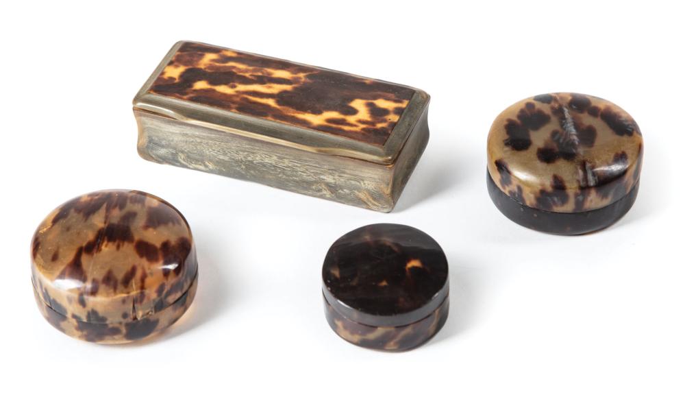 Appraisal: Four Antique Tortoiseshell Boxes incl a rectangular bone and tortoiseshell