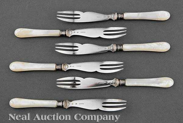 Appraisal: A Set of Twelve French Silver and Mother-of-Pearl Melon Forks