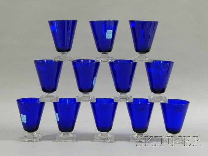 Appraisal: Set of Twelve Cobalt Glass Water Goblets on clear square