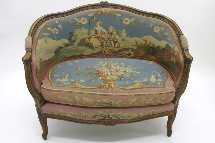 Appraisal: LOUIS XV STYLE AUBUSSON TAPESTRY SETTEE French early th century