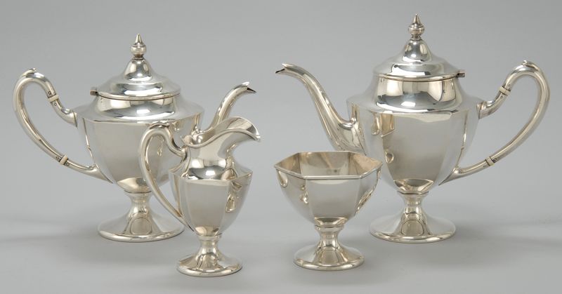 Appraisal: ART DECO-STYLE FOUR-PIECE STERLING SILVER TEA SET Consisting of a