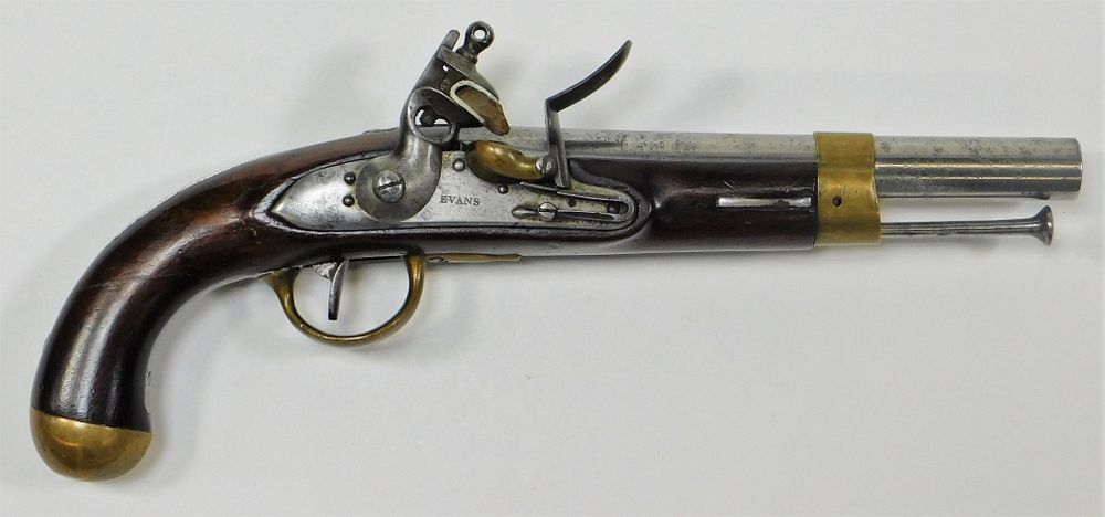 Appraisal: E Evans Contract-type Flintlock Pistol United States C bore walnut