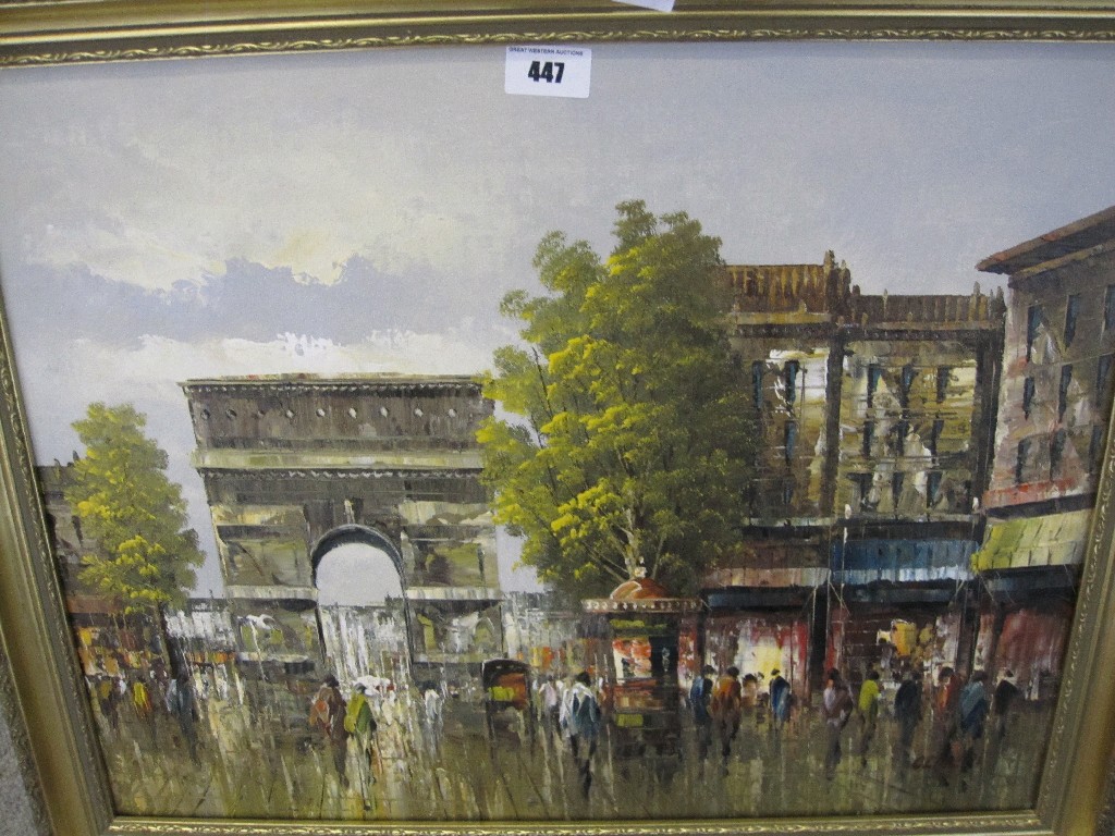 Appraisal: Oil on canvas Parisian street scene