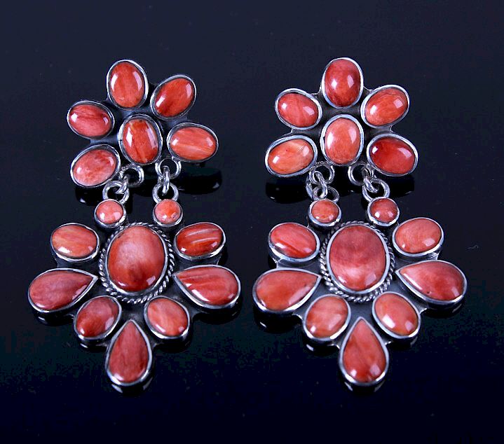 Appraisal: Navajo Red Spiny Oyster Sterling Silver Earrings Featured in this