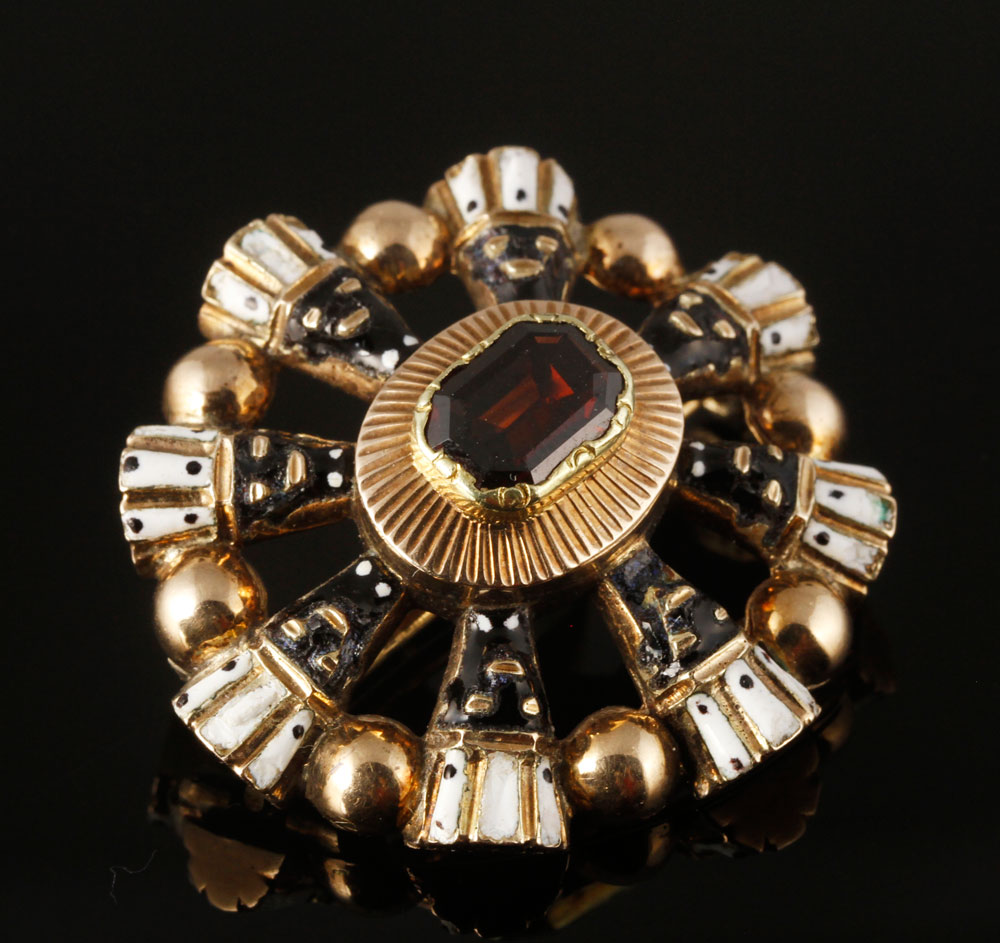 Appraisal: - Georgian K Gold Garnet and Enamel Brooch Georgian K