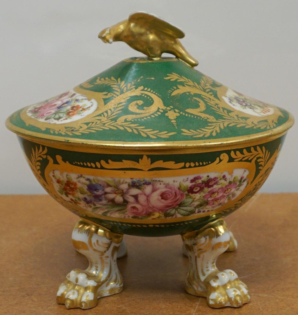 Appraisal: Sevres Type Gilt and Floral Decorated Green Ground Porcelain Covered