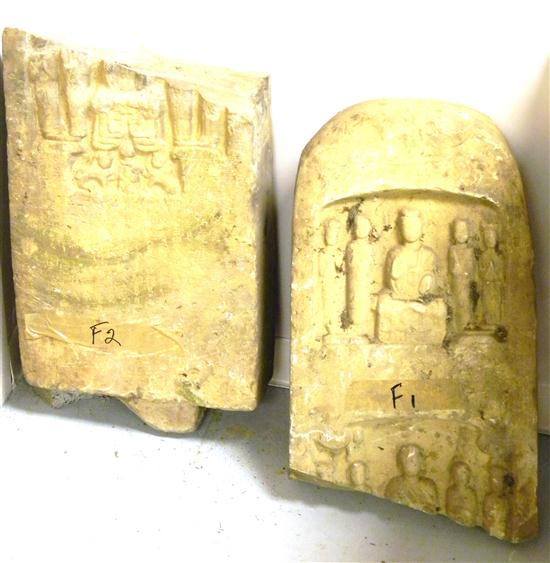 Appraisal: Stone garden ornament tablet form broken in two relief of