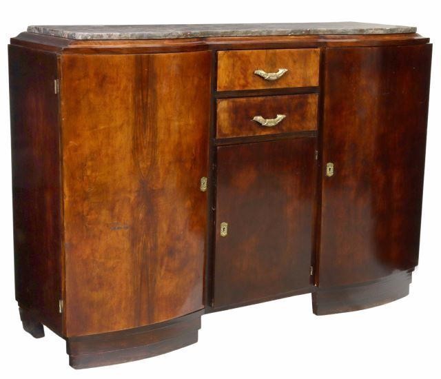 Appraisal: Italian Art Deco marble-top walnut sideboard c s shaped marble