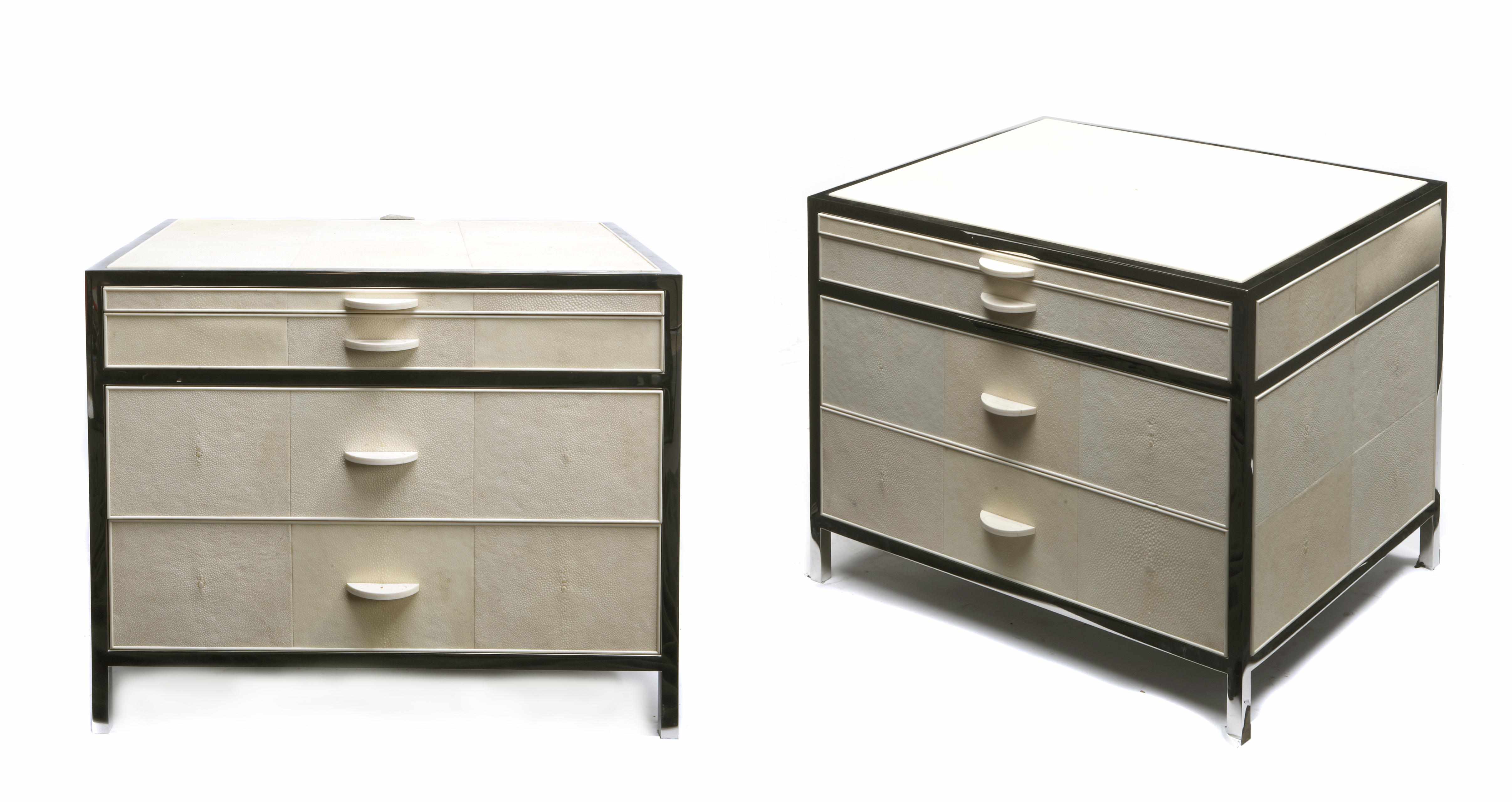 Appraisal: A pair of Italian chromed steel shagreen and exotic wood