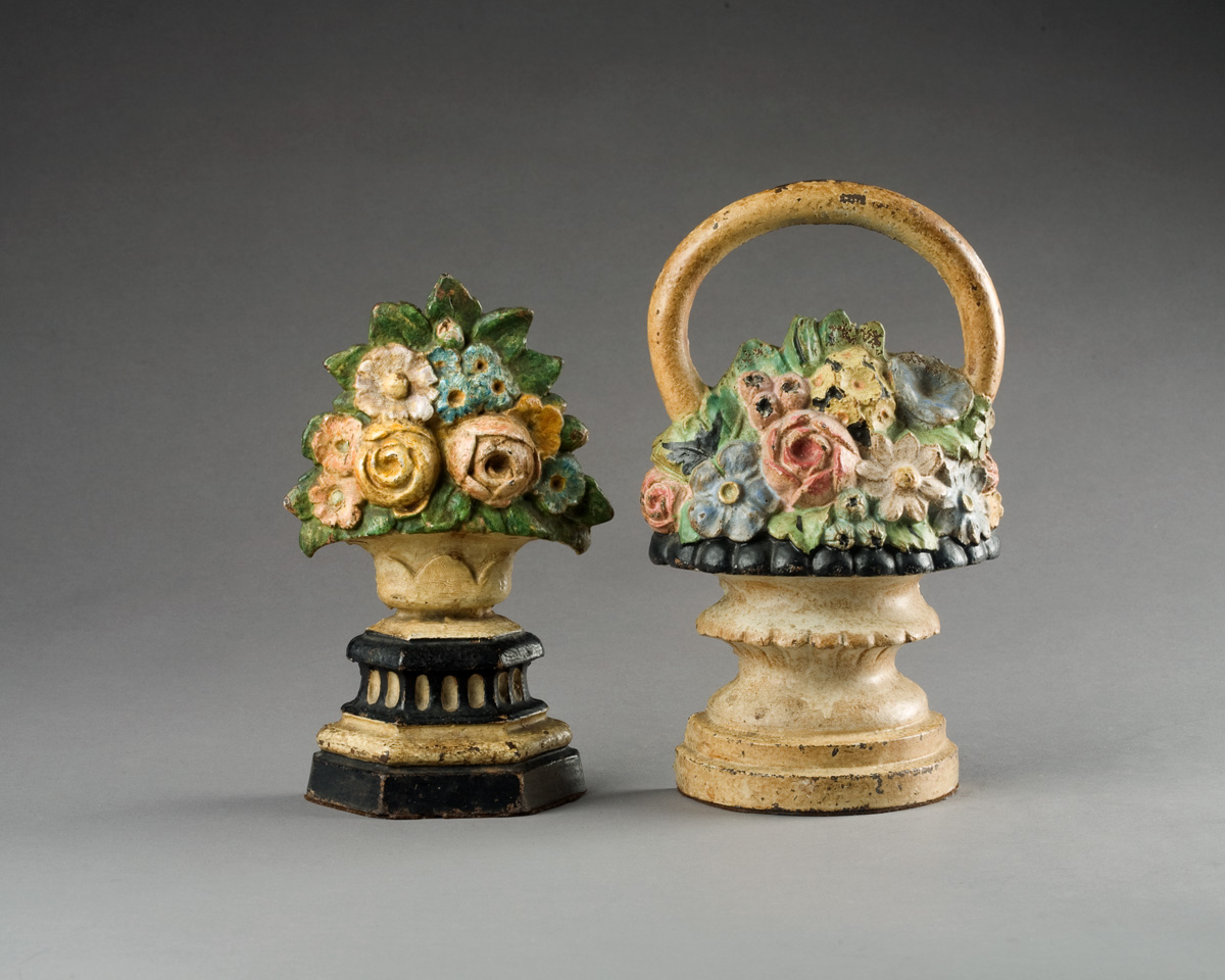 Appraisal: TWO AMERICAN POLYCHROME-PAINTED CAST-IRON DOORSTOPS EARLY TWENTIETH CENTURY The first