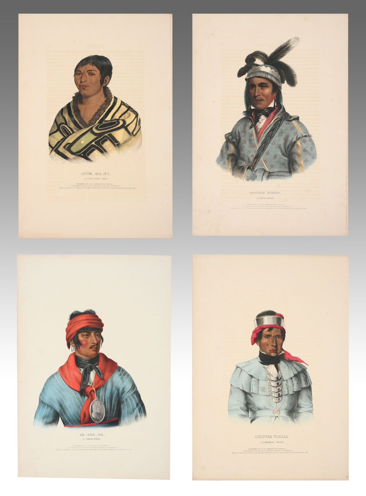 Appraisal: FOUR UNFRAMED MCKENNEY HALL NATIVE AMERICAN PRINTS Opothle Woholo a