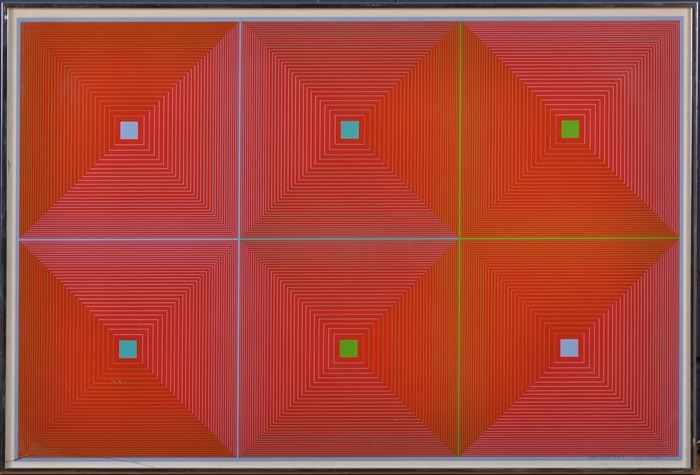 Appraisal: RICHARD ANUSZKIEWICZ b SIX SQUARES Serigraph in colors x in