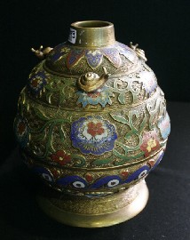 Appraisal: A Chinese bronze and cloisonne squat vase with bands of