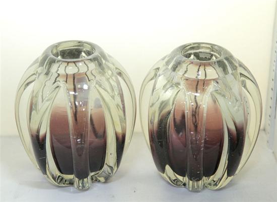 Appraisal: PAIR SCHNEIDER GLASS VASES Blown and ribbed vases from clear