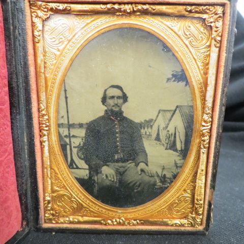 Appraisal: Civil War Image of a Seated Soldier leather cased