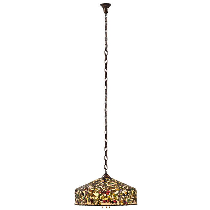 Appraisal: Exceptional Handel hanging fixture leaded glass shade with cherry tree