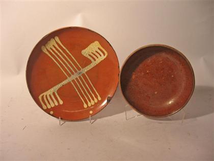 Appraisal: Two piece Redware bowl and plate With the plate painted