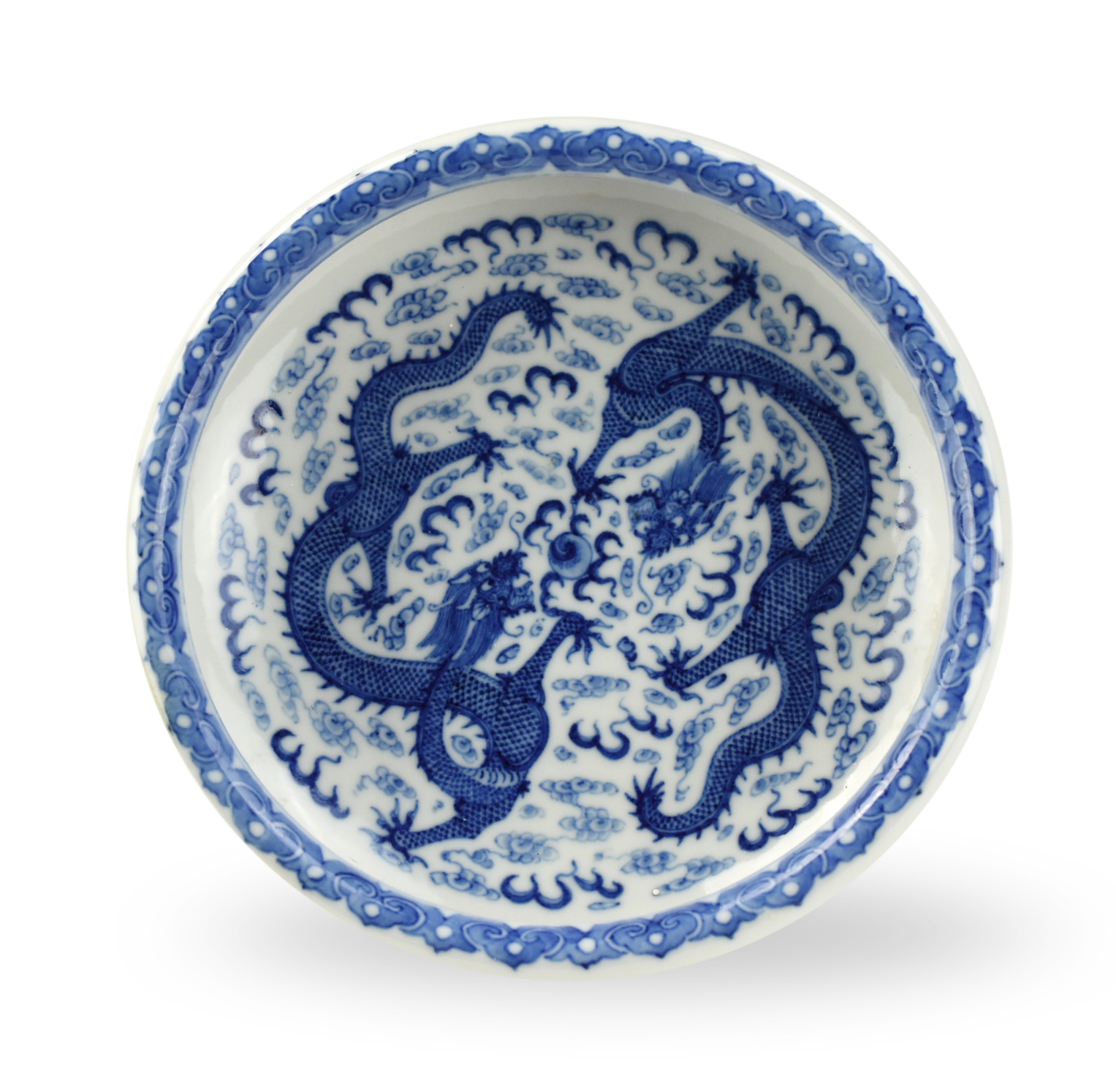 Appraisal: LARGE CHINESE BLUE WHITE DRAGON WASHER ROC PERIOD with shallow