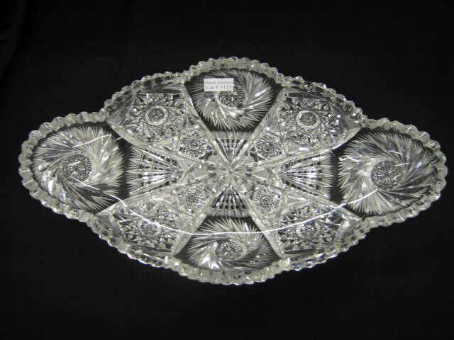 Appraisal: Brilliant Period Cut Glass Ice Cream Tray oval pinwheel starburst