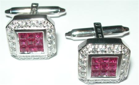 Appraisal: A pair of contemporary ruby and diamond set cuff links