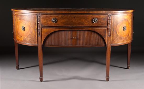 Appraisal: George III style inlaid mahogany demilune sideboard Kaplan th century