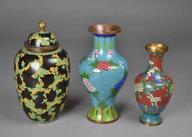 Appraisal: Chinese Cloisonn VasesTo include a large covered urn painted to