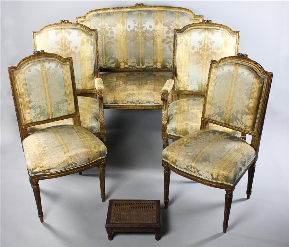 Appraisal: LOUIS XVI STYLE GILTWOOD PARLOR SUITE the set including a