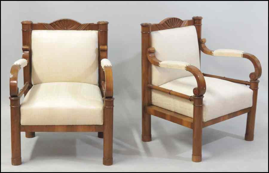 Appraisal: PAIR OF BEIDERMEIER STYLE OPEN ARMCHAIRS Back height '' Condition