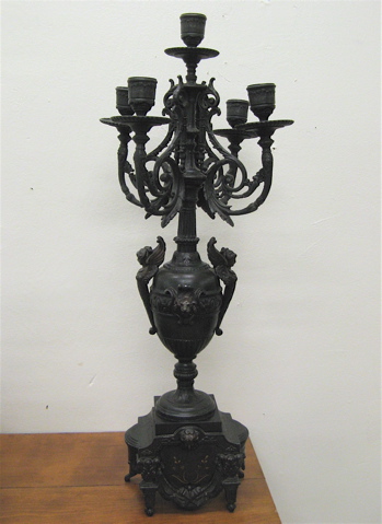 Appraisal: PAIR OF BRONZED SPELTER AND BLACK MARBLE CANDELABRA French th