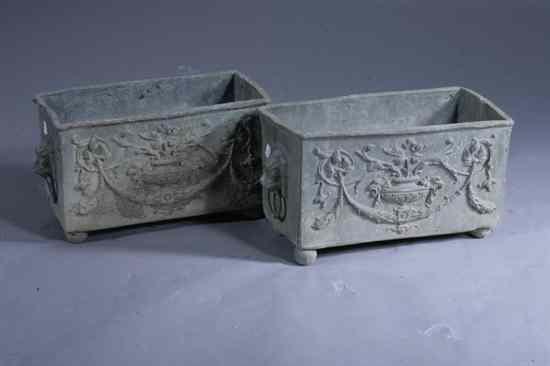 Appraisal: PAIR EARLY NEOCLASSICAL STYLE RELIEF-CAST LEAD GARDEN PLANTERS th century