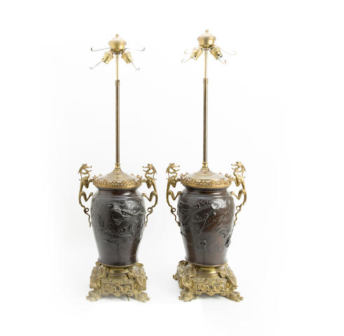 Appraisal: A pair of th century electrified Japanese bronze and gilt