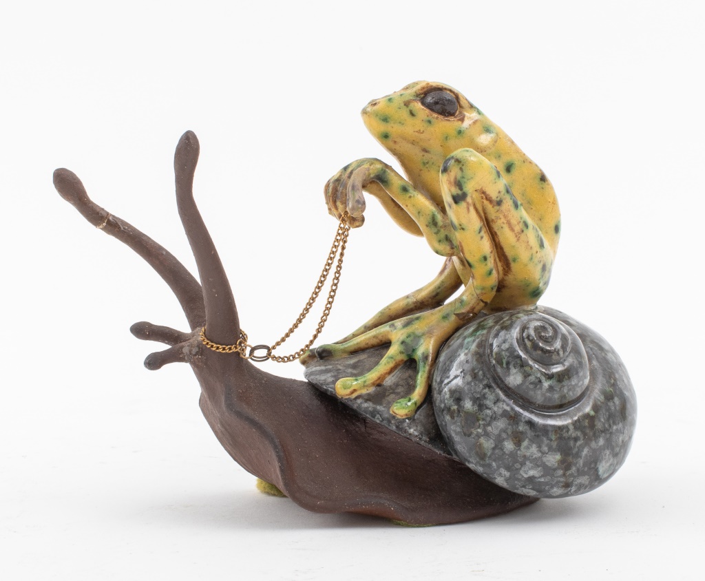 Appraisal: SPENCER DRAKE FROG RIDING A SNAIL SCULPTURE Spencer Drake polychrome