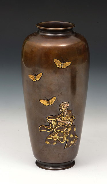 Appraisal: A Japanese bronze vaseMeiji periodHattori workshop with applied butterflies and