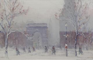 Appraisal: BERTHELSEN Johann Oil on Board Washingto Square Park in Winter