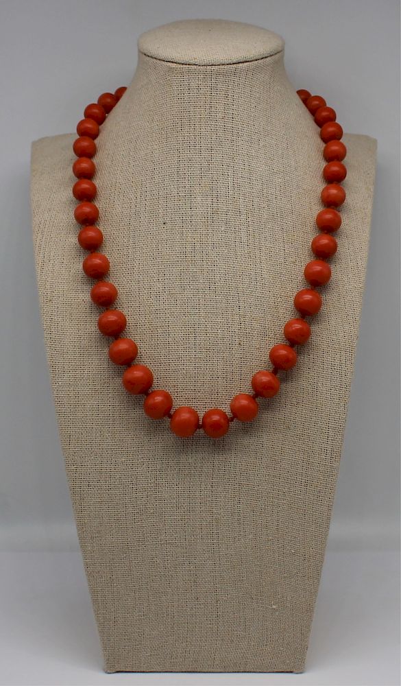 Appraisal: JEWELRY Graduated Salmon Coral Necklace Graduated single strand of individually